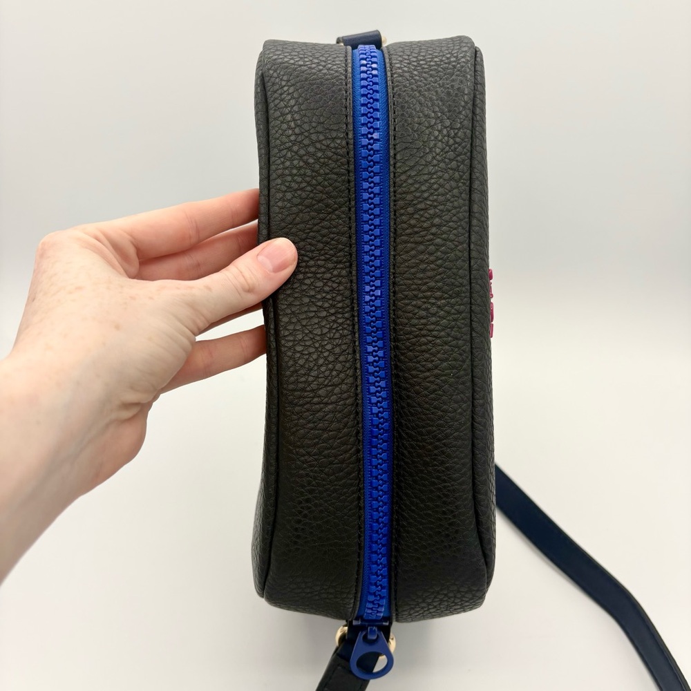 TOUS Bear Crossbody Bag Purse Camera Bag Black Blue Designer Pebbled Travel Trip - Picture 8 of 13